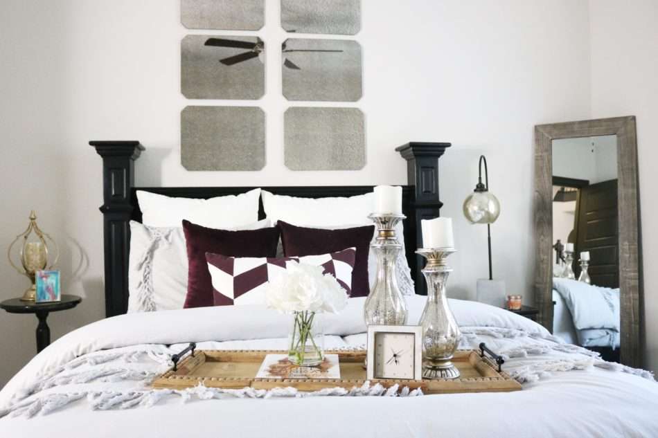 chic guestroom, chic, girl guestroom, guestroom. how to style a guest room, colorful chair, mirror over bed, colorful room, guestroom styling, guestroom check list