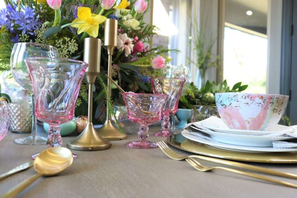 MRI, houston interior designer, home decor influencer, Easter, Easter table setting, Easter flowers, colored glass, spring flowers, cascading flowers, bunny, kids Easter table, fun Easter table setting, Easter decorations, how to decorate for Easter, easy Easter decorations, pink glasses, Easter table setting, Easter tabelscape, elegant dining table, whimsical kids table, playful easter table, vintage table setting, table setting ideas, easter table setting ideas, colorful table setting, achievable easter table setting, table décor, chic easter table setting, budget friendly table setting