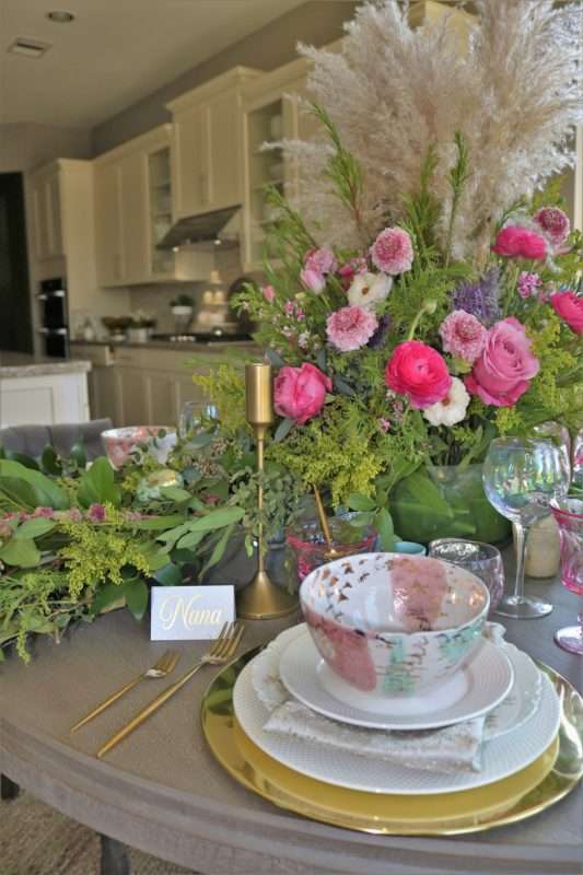 MRI, houston interior designer, home decor influencer, Easter, Easter table setting, Easter flowers, colored glass, spring flowers, cascading flowers, bunny, kids Easter table, fun Easter table setting, Easter decorations, how to decorate for Easter, easy Easter decorations, pink glasses, Easter table setting, Easter tabelscape, elegant dining table, whimsical kids table, playful easter table, vintage table setting, table setting ideas, easter table setting ideas, colorful table setting, achievable easter table setting, table décor, chic easter table setting, budget friendly table setting