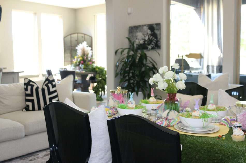 MRI, houston interior designer, home decor influencer, Easter, Easter table setting, Easter flowers, colored glass, spring flowers, cascading flowers, bunny, kids Easter table, fun Easter table setting, Easter decorations, how to decorate for Easter, easy Easter decorations, pink glasses, Easter table setting, Easter tabelscape, elegant dining table, whimsical kids table, playful easter table, vintage table setting, table setting ideas, easter table setting ideas, colorful table setting, achievable easter table setting, table décor, chic easter table setting, budget friendly table setting