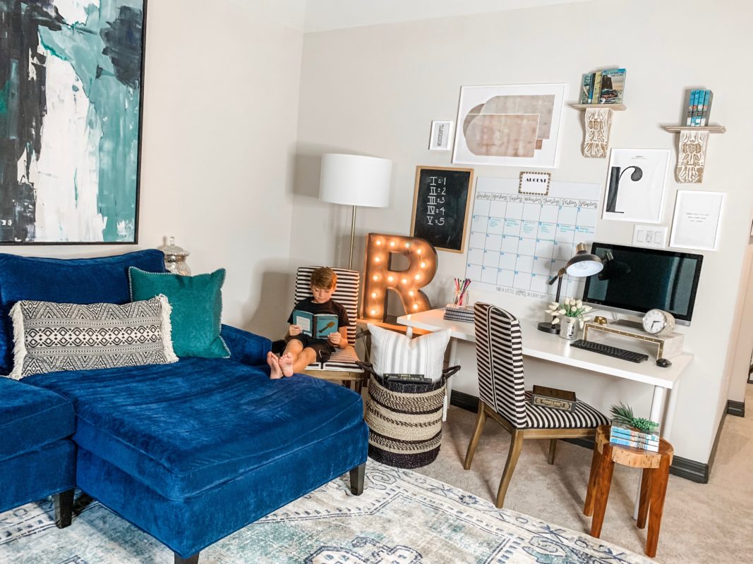 MRI, Melissa Roberts Interiors, Houston Interior Design, Houston Interior Designer, Decorating Kid Room, Play Rooms, Creative Kid Rooms, Navy Sofa, Colorful Décor, Storage Solutions, Favorite Paint Colors, Star Wars Room, Kid Desk, Colorful Accessories, Unique Kid Rooms, Decorating Play Rooms, 2019 Kid Room, Adding color to walls, lamps, chandeliers, bookcases, etageres, gallery wall, displaying kids art